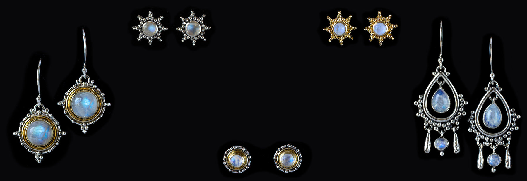 Sterling Silver & Gold Rainbow Moonstone Jewelry