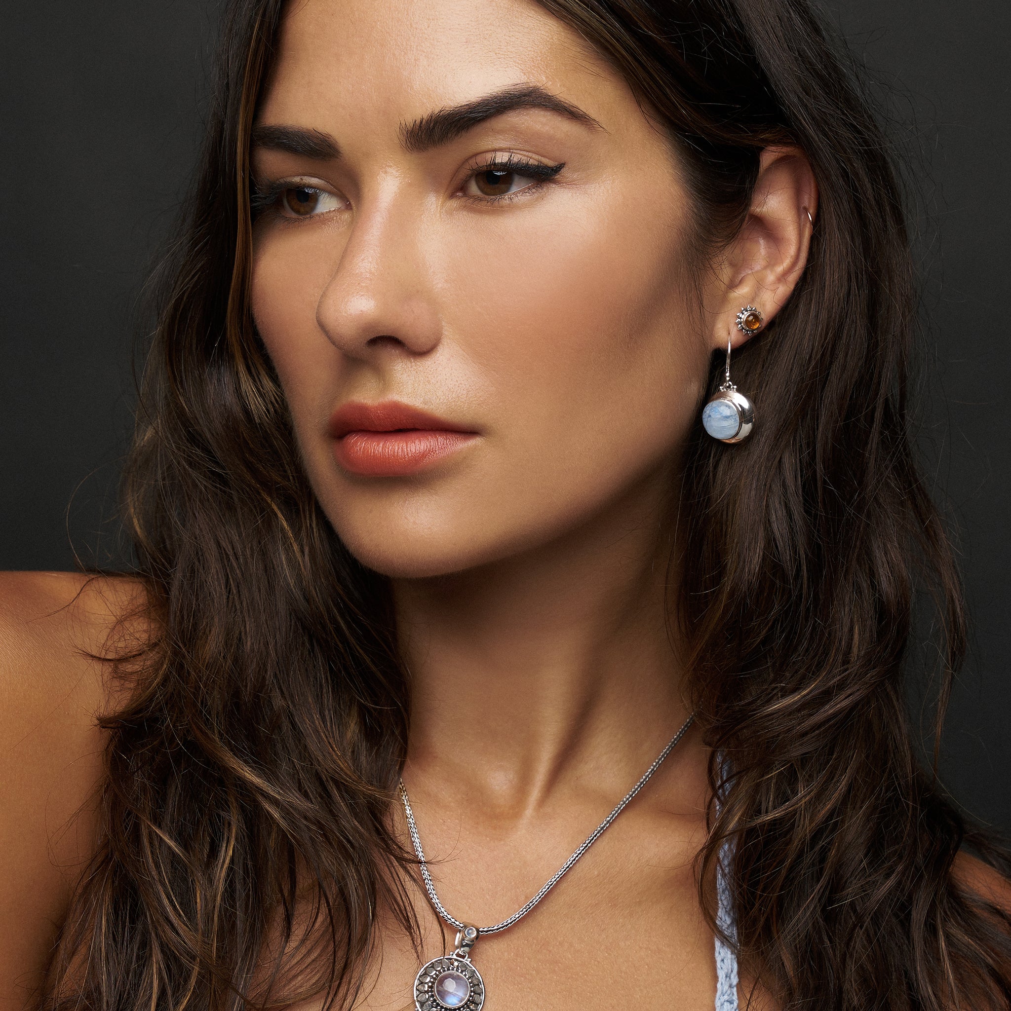 Sterling Silver Rainbow Moonstone Moon Earrings