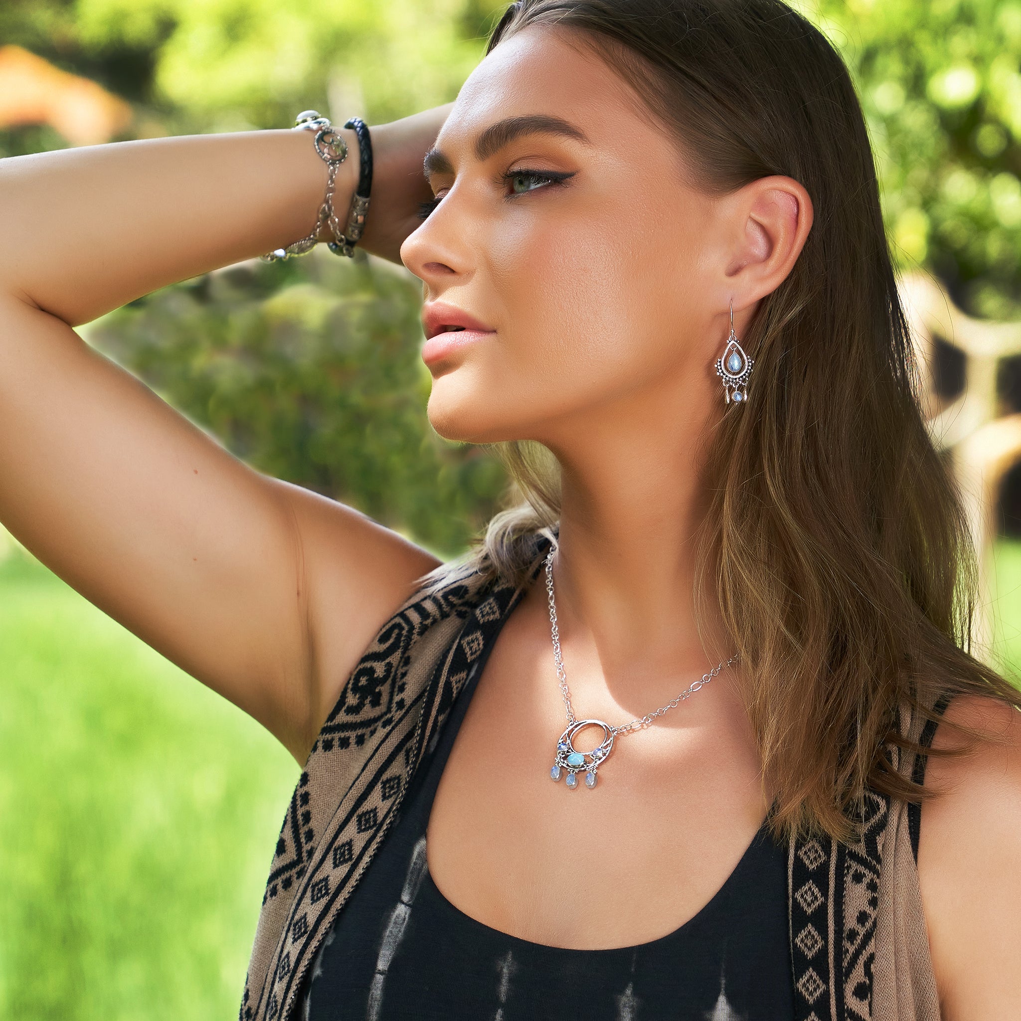 Sterling Silver Rainbow Moonstone & Opal Jewelry
