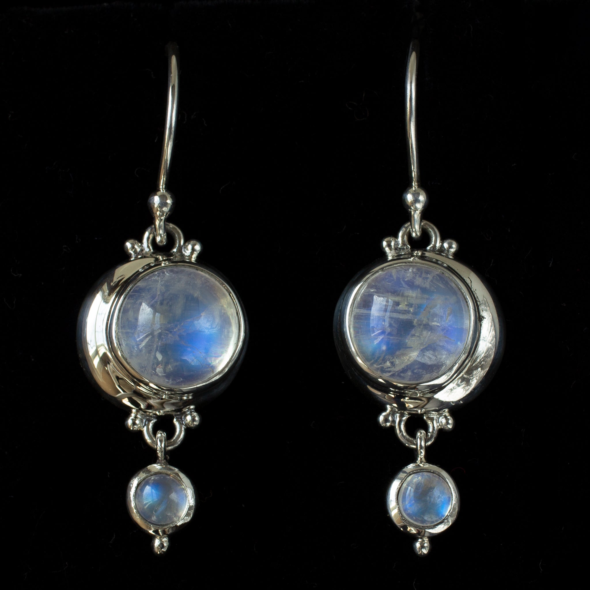 Sterling Silver Rainbow Moonstone Moon Earrings