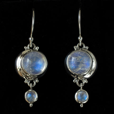 Sterling Silver Rainbow Moonstone Moon Earrings