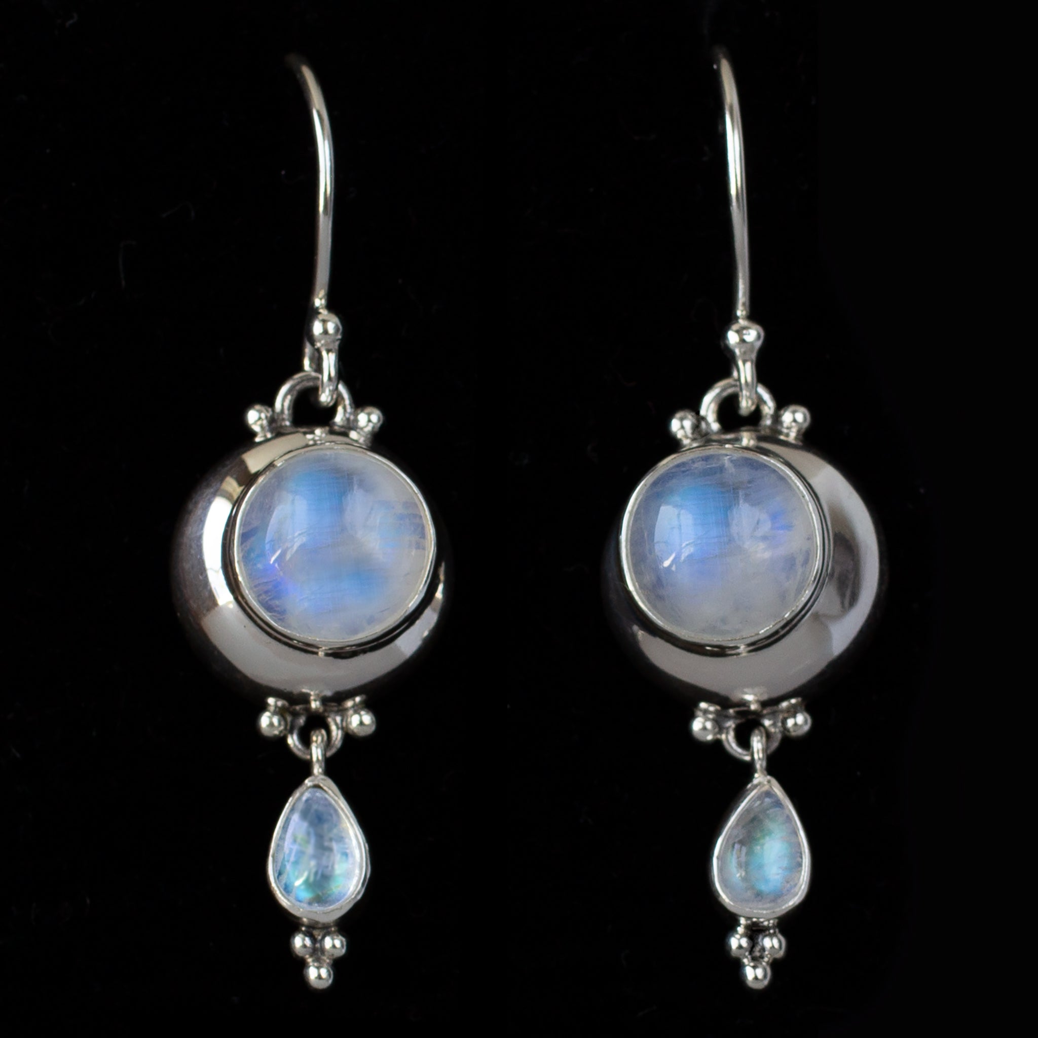 Sterling Silver Rainbow Moonstone Moon Earrings