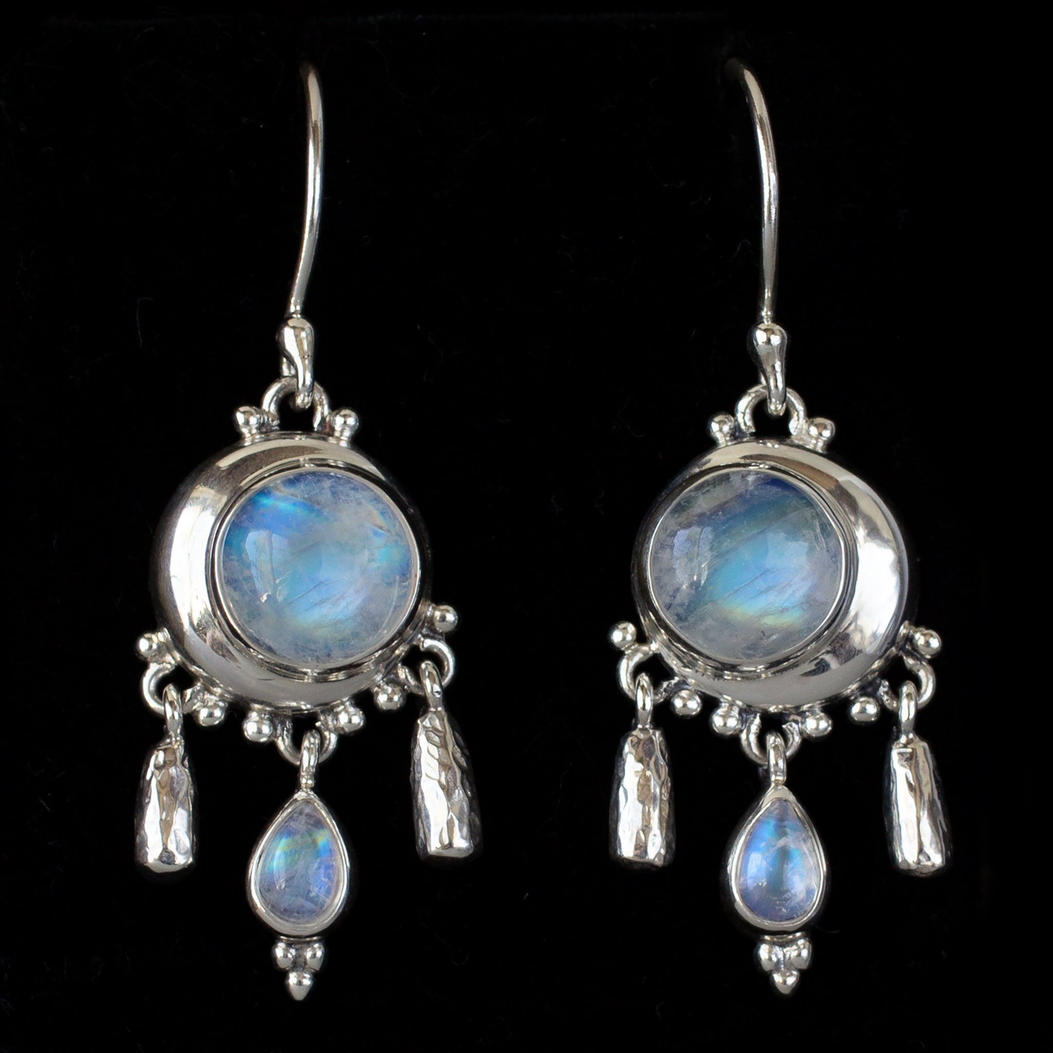 Sterling Silver Rainbow Moonstone Moon Dangle Earrings