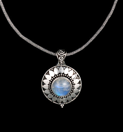 Sterling Silver Rainbow Moonstone Sun Necklace
