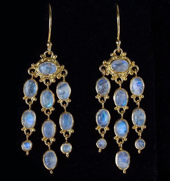 Moonstone gemstone gold order chandelier earrings