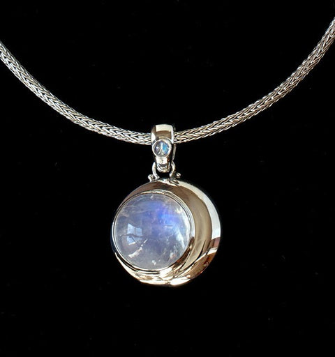 Sterling Silver Rainbow Moonstone Crescent Moon Necklace