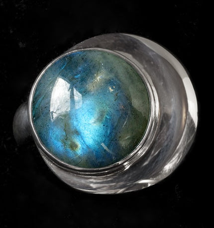 Sterling Silver Labradorite Crescent Moon Ring