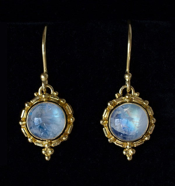 Gold Rainbow Moonstone Earrings