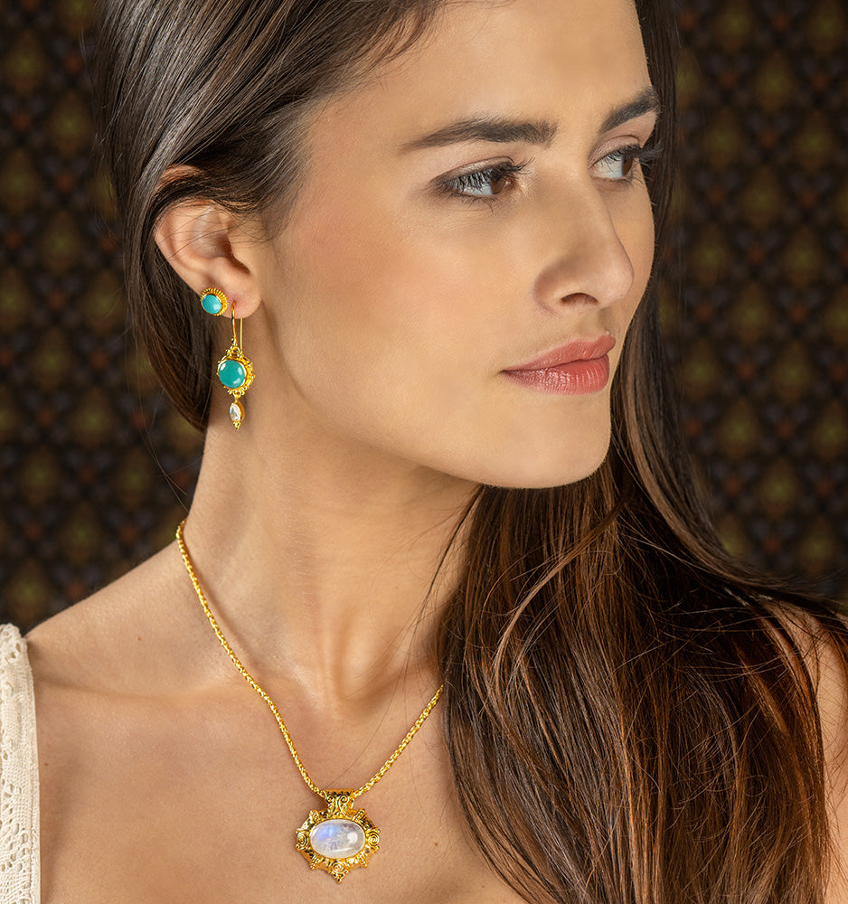 Gold Rainbow Moonstone & Turquoise Jewelry