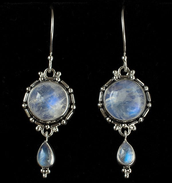 Blue Moonstone Earrings, Gemstone top Earrings, Beaded Earrings, 925 Jewelry, Gift for her, Sterling Silver, Dangle Moonstone Earrings