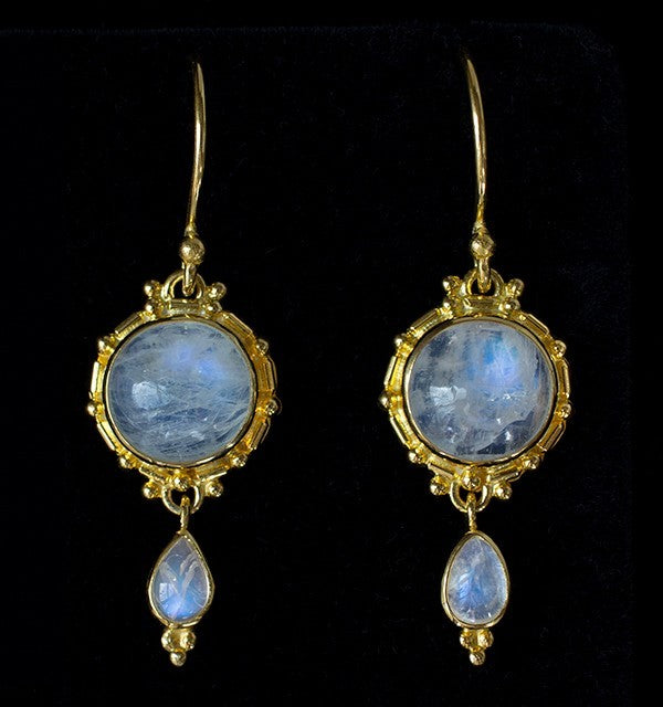Gold Rainbow Moonstone Earrings