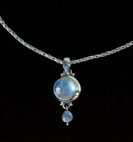 Sterling Silver Rainbow Moonstone Crescent Moon Necklace