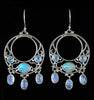 Sterling Silver Moonstone & Opal Dangle Hoop Earrings