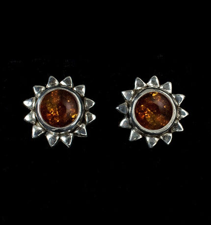 Sterling Silver Amber Sun Studs