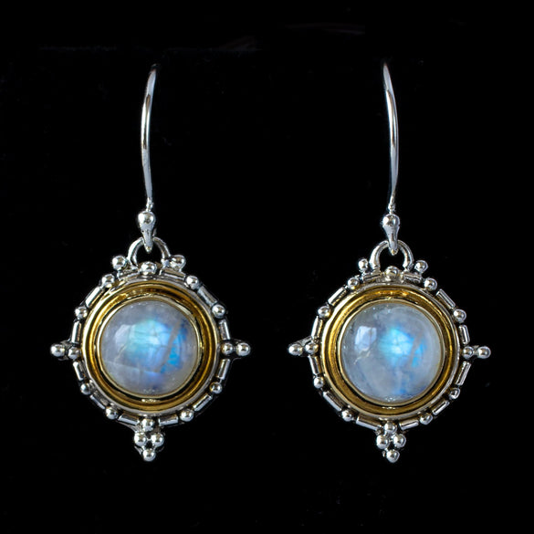 Sterling Silver & Gold Rainbow Moonstone Earrings