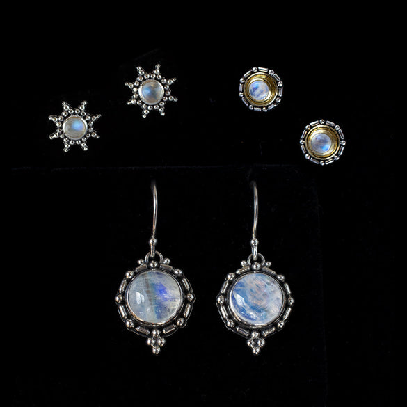 Sterling Silver Rainbow Moonstone Earrings