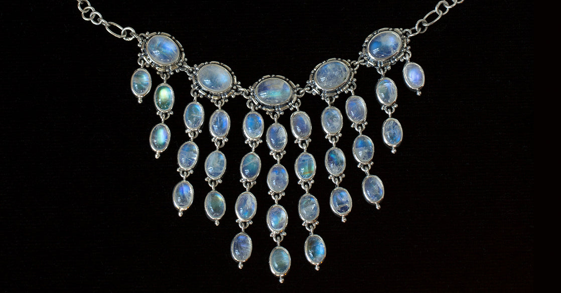 Rainbow Moonstone Dangle Necklace