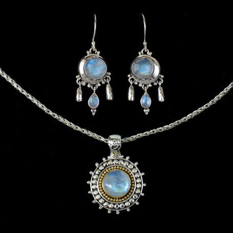 Sterling Silver & Gold Rainbow Moonstone Jewelry