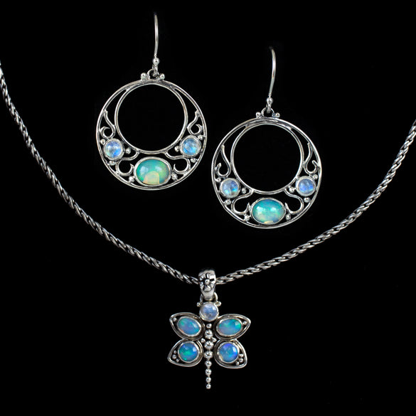 Sterling Silver Opal & Rainbow Moonstone Jewelry