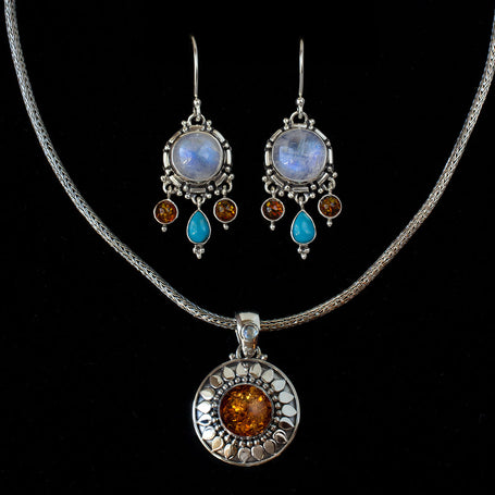 Sterling Silver Turquoise & Amber Jewelry