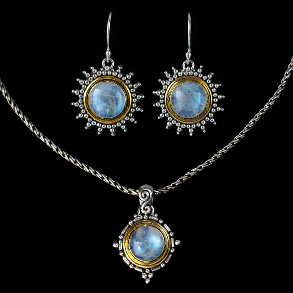 Sterling Silver & Gold Rainbow Moonstone Jewelry