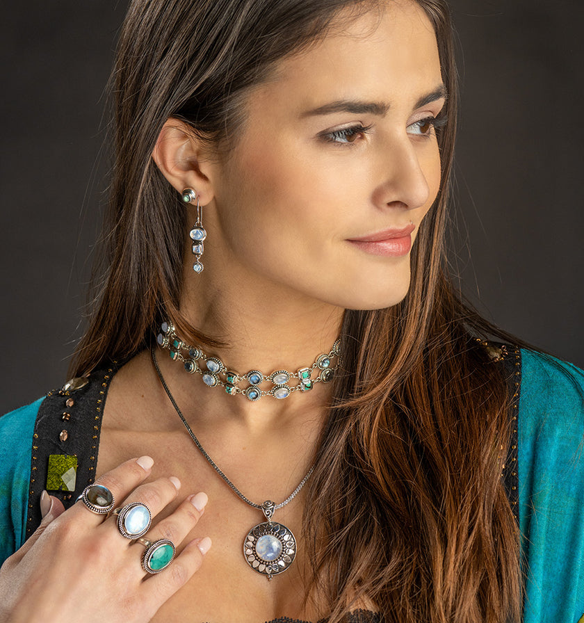 Sterling Silver Turquoise & Rainbow Moonstone Jewelry