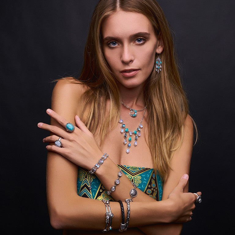 Sterling Silver Turquoise & Rainbow Moonstone Jewelry