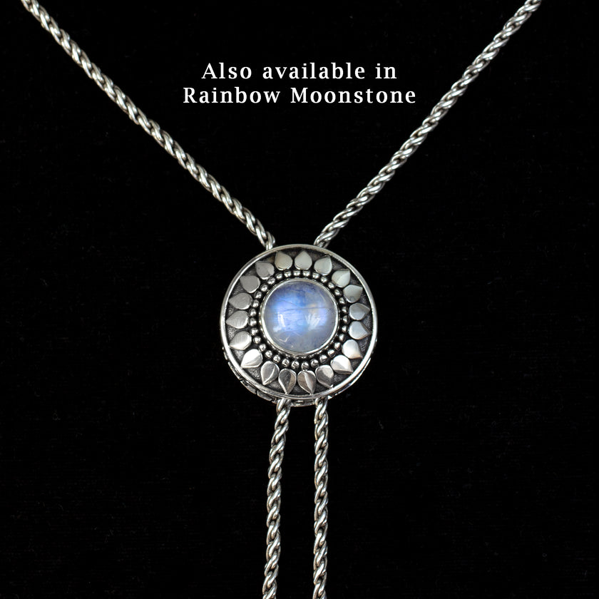 Sterling Silver Rainbow Moonstone Bolo Necklace