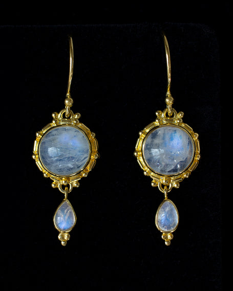 Gold Rainbow Moonstone Earrings