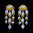 Gold Rainbow Moonstone Dangle Earrings