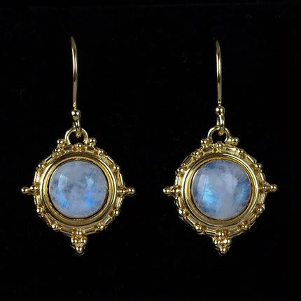 Gold Rainbow Moonstone Balinese Earrings