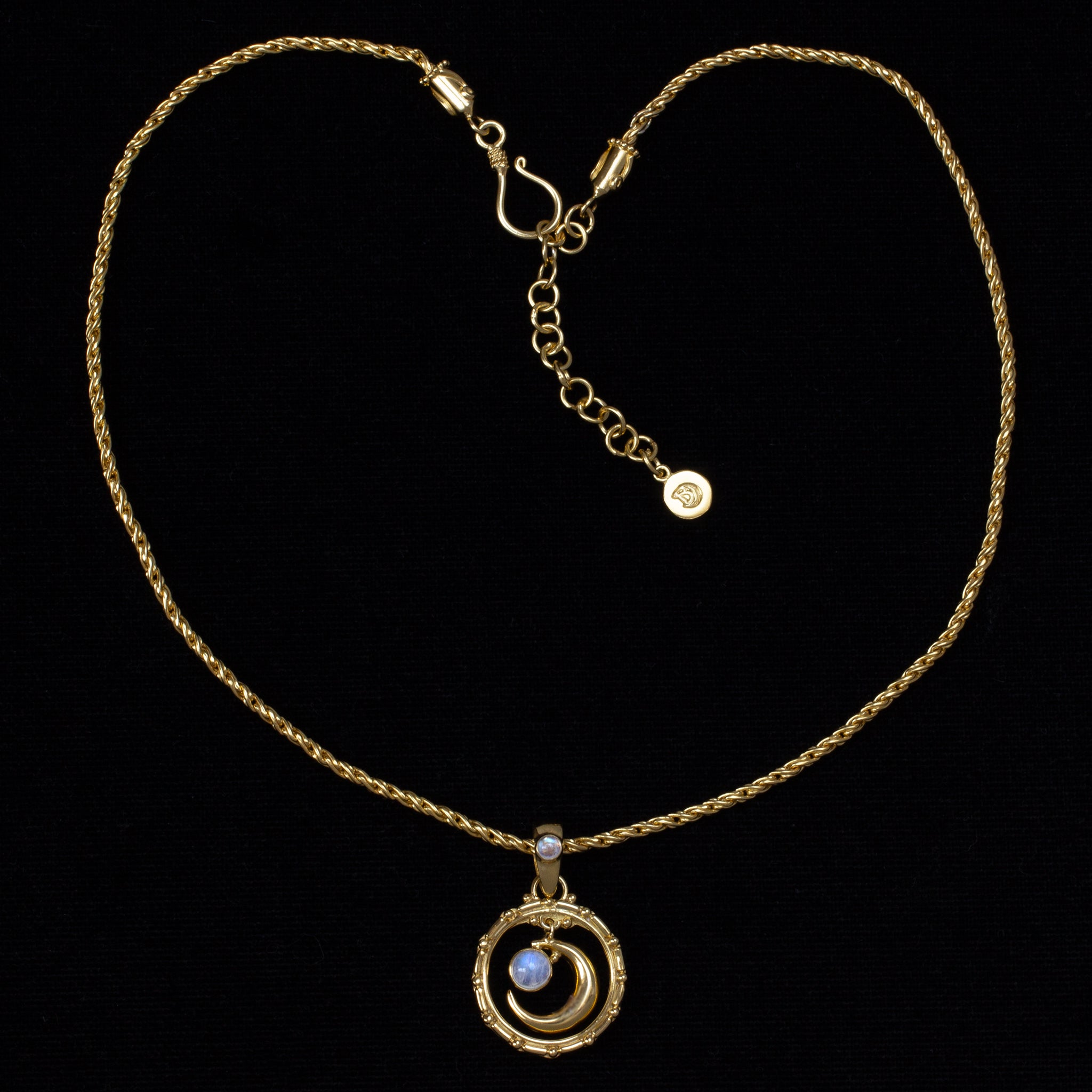 Gold Rainbow Moonstone Crescent Moon Necklace