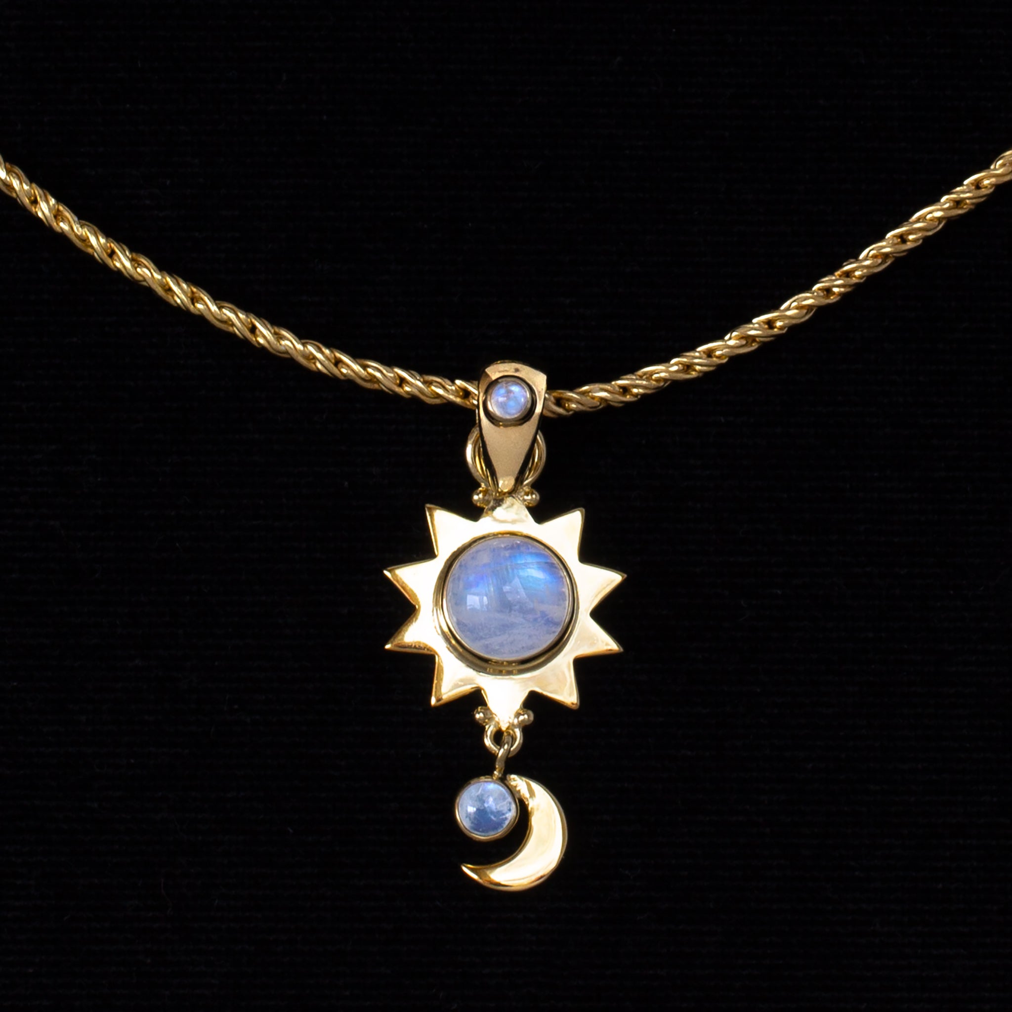 Gold Rainbow Moonstone Sun & Moon Necklace