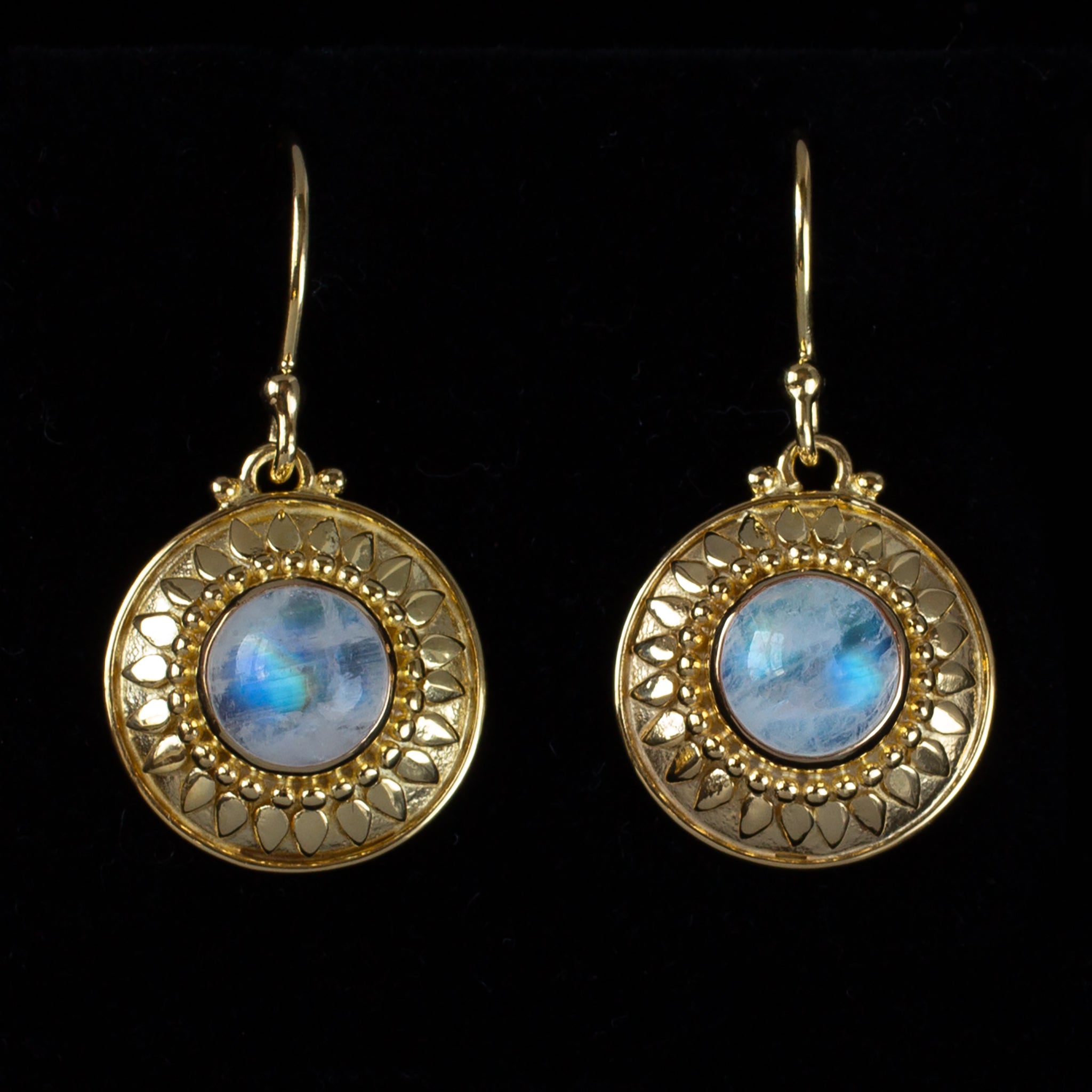 Gold Rainbow Moonstone Sun Earrings