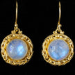 Gold Rainbow Moonstone Dangle Earrings