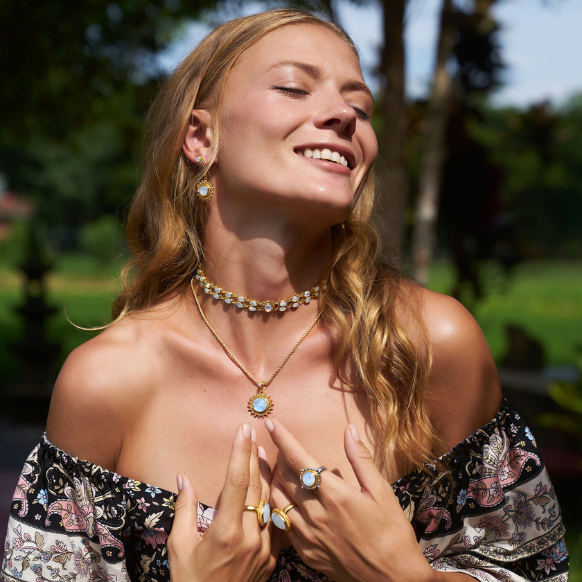 Gold Rainbow Moonstone Jewelry