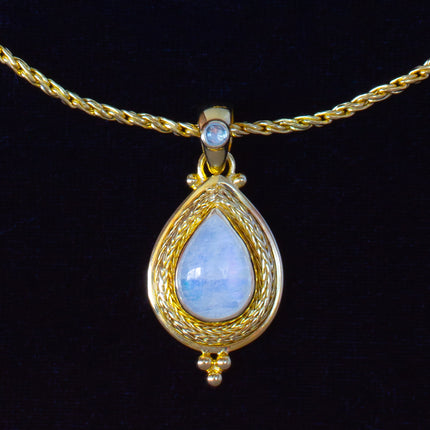 Gold Rainbow Moonstone Teardrop Necklace