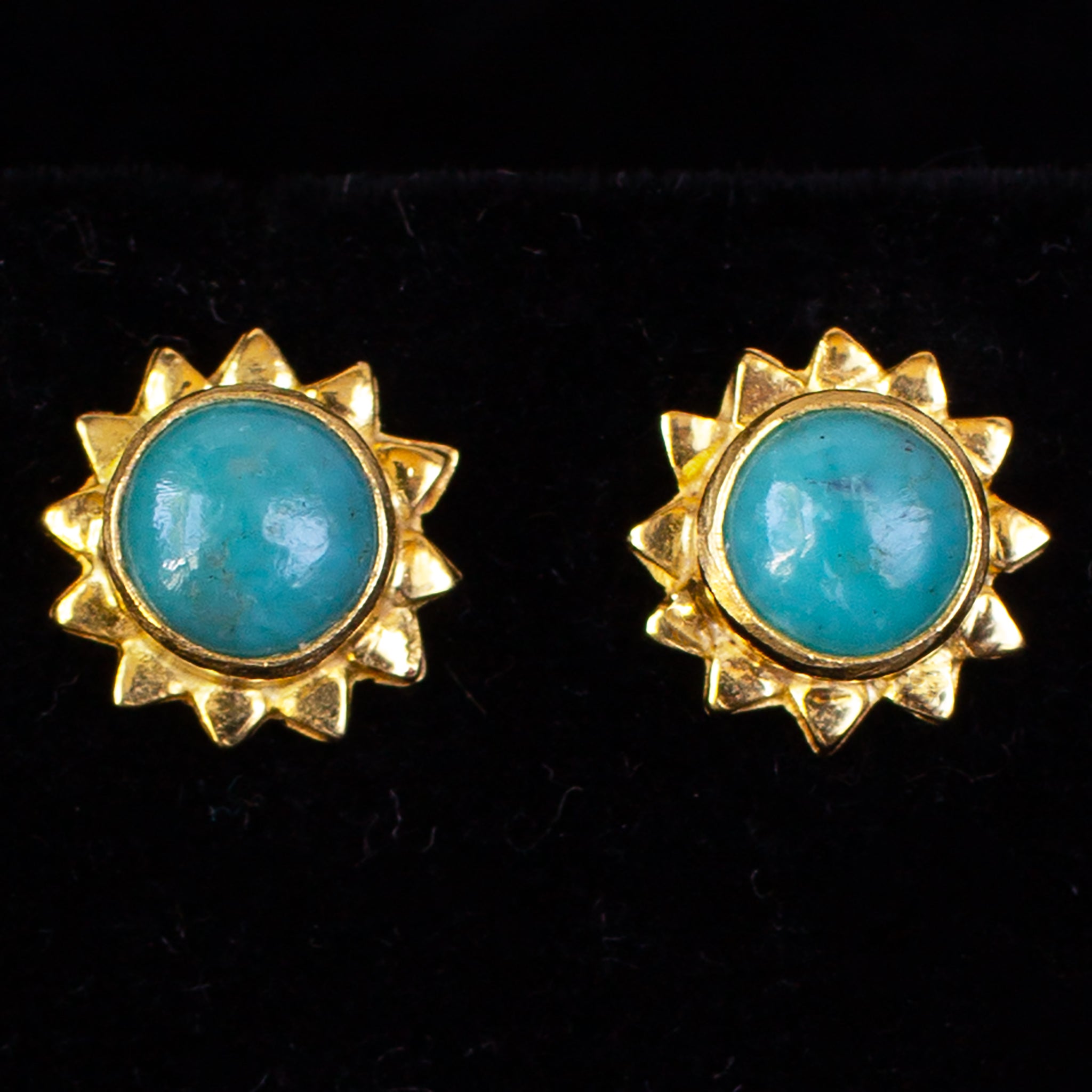Gold Turquoise Sun Stud Earrings