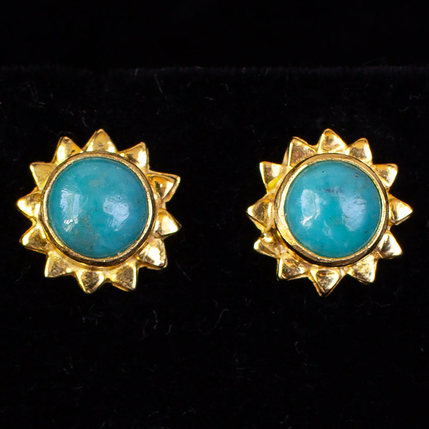 Gold Turquoise Sun Stud Earrings