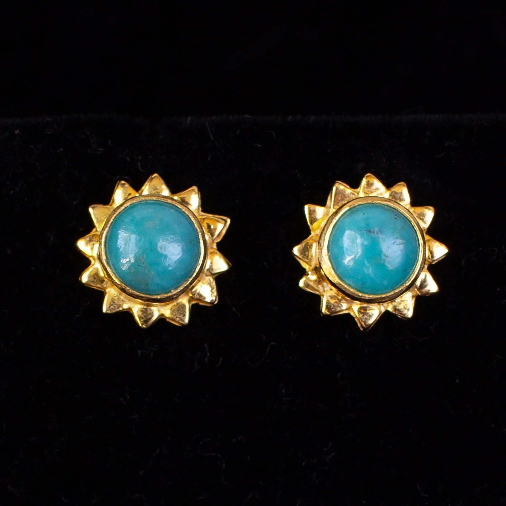 Gold Turquoise Sun Stud Earrings