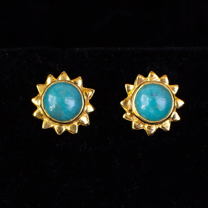 Gold Turquoise Sun Stud Earrings