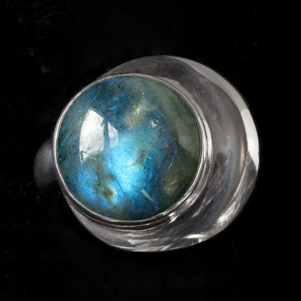 Sterling Silver Labradorite Moon Ring