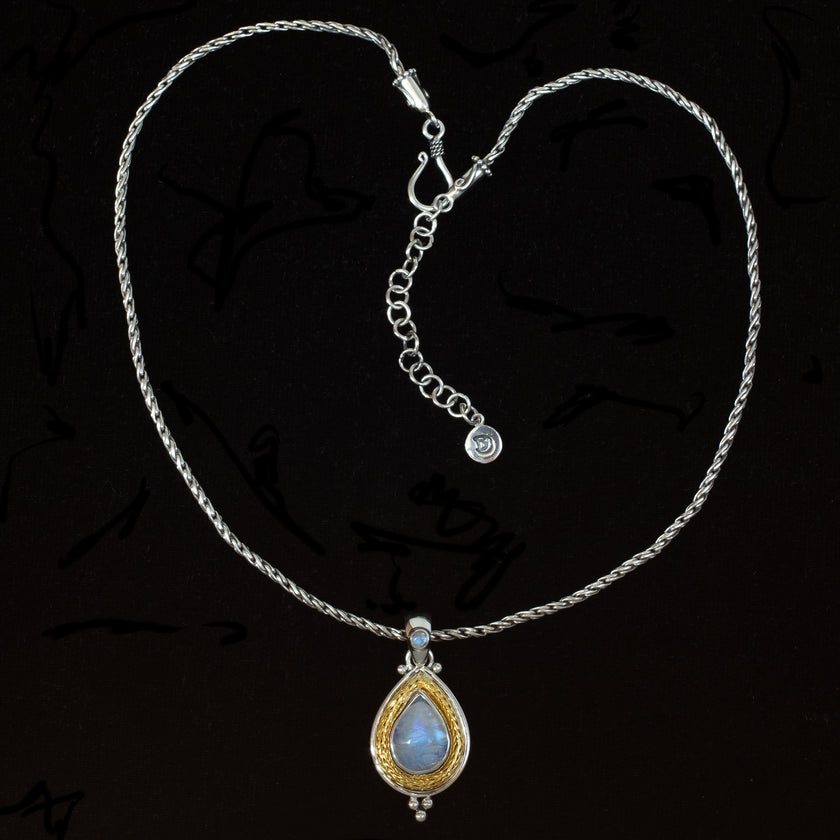 Sterling Silver & Gold Rainbow Moonstone Necklace