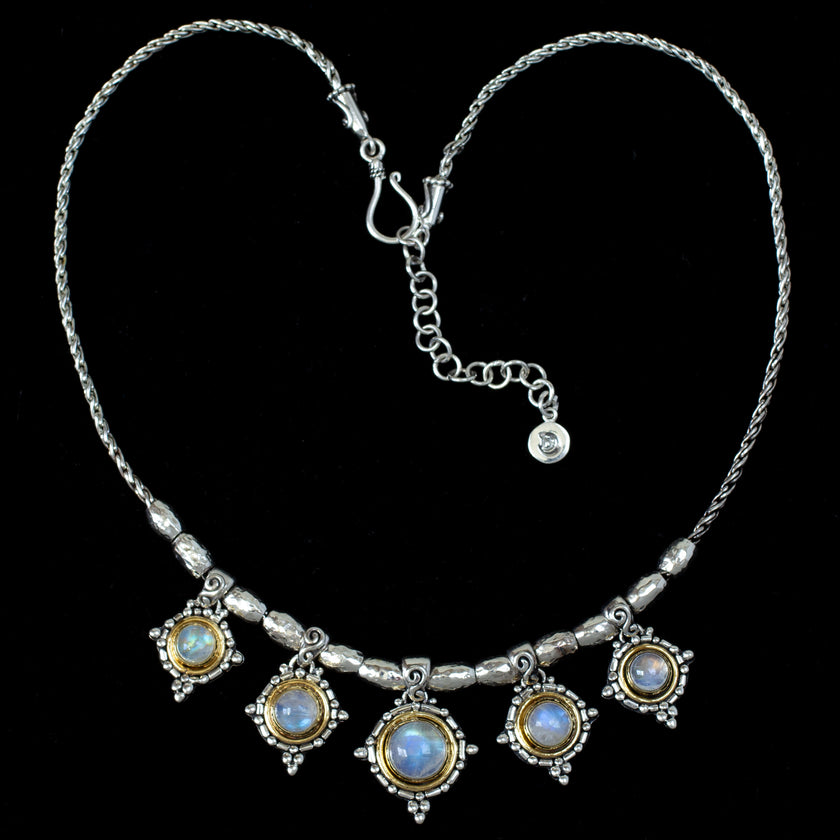Sterling Silver & Gold Rainbow Moonstone Collar Necklace
