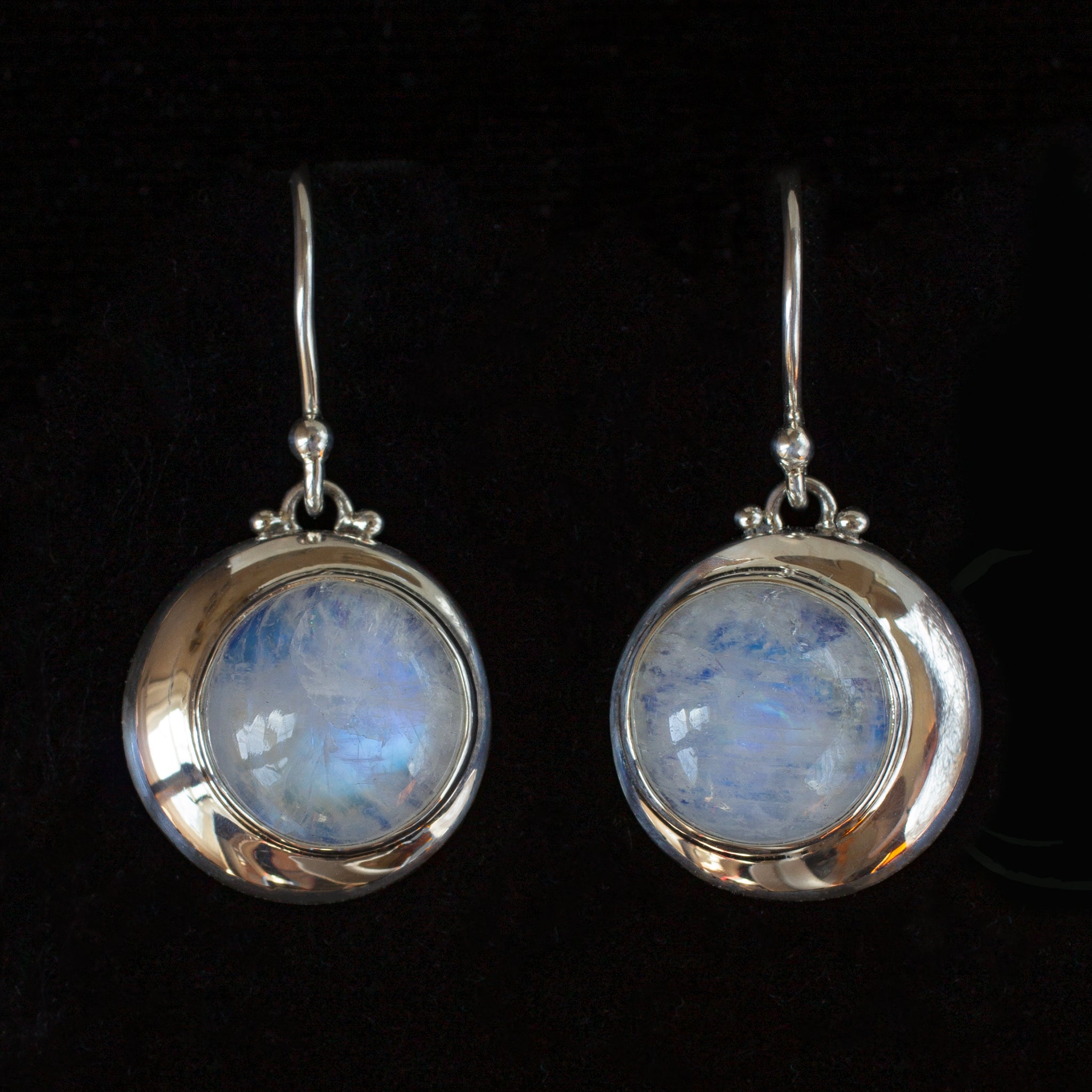 Rainbow Moonstone Moon Earrings