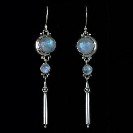 Sterling Silver Rainbow Moonstone Moon Earrings