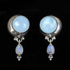 Sterling Silver Rainbow Moonstone Crescent Moon Dangle Post Earrings