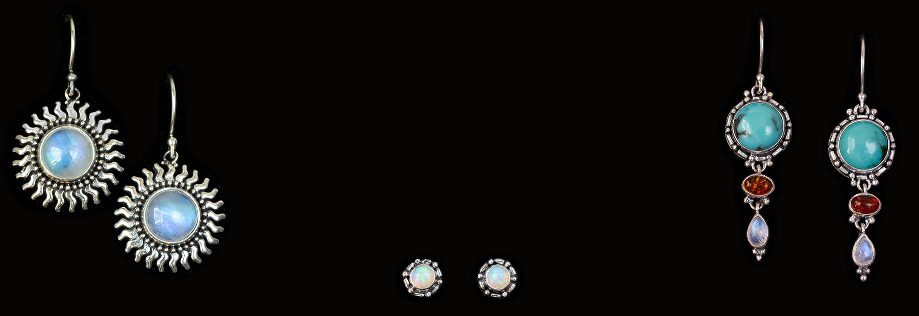 Sterling Silver Rainbow Moonstone, Turquoise, Amber, & Opal Jewelry