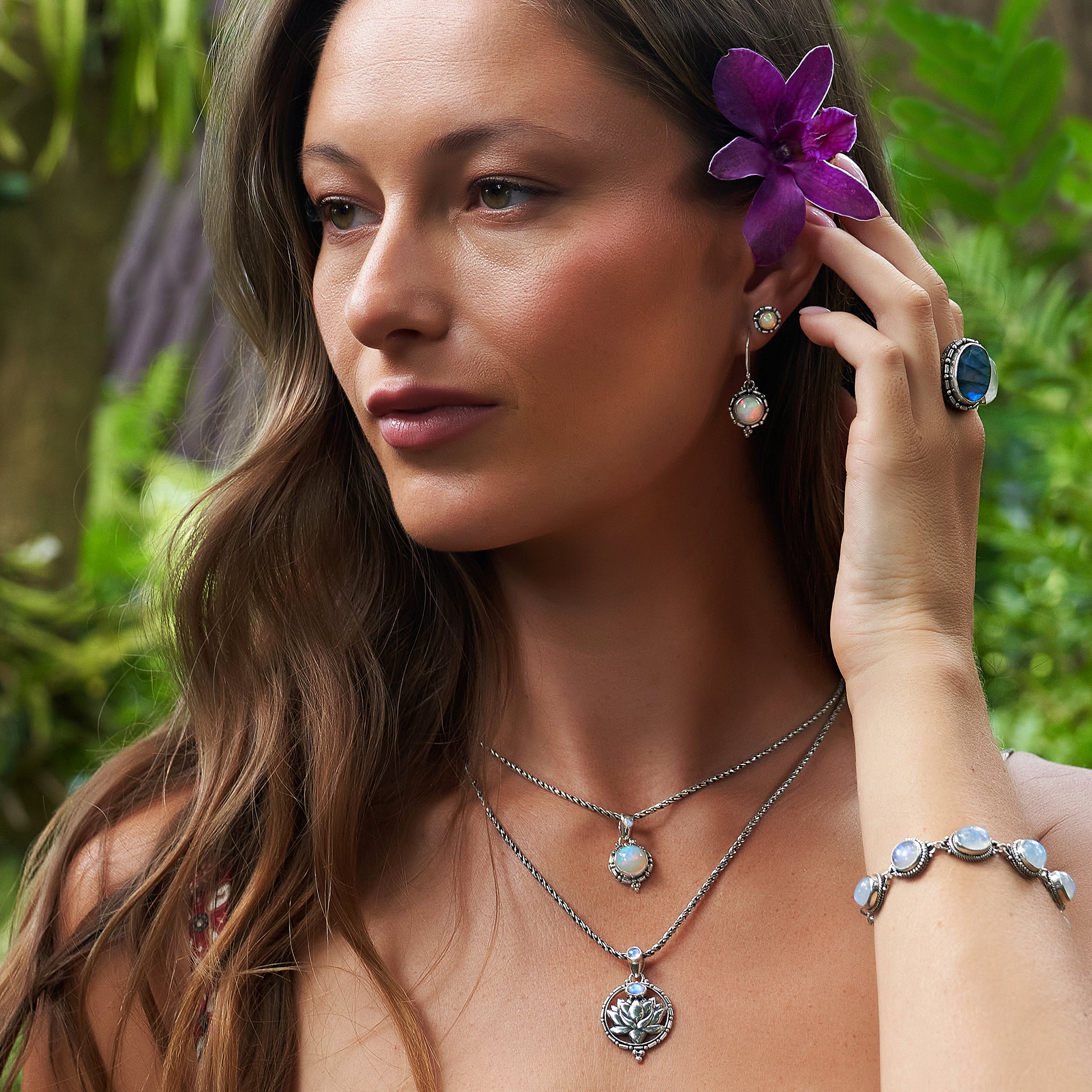 Sterling Silver Opal & Rainbow Moonstone Jewelry