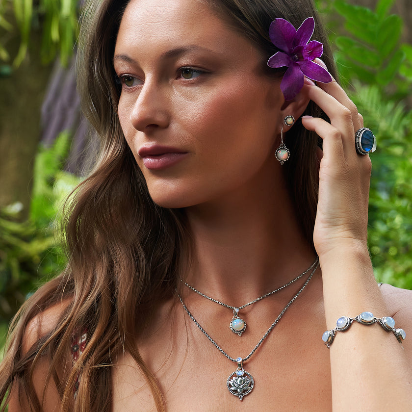 Sterling Silver Opal & Rainbow Moonstone Jewelry